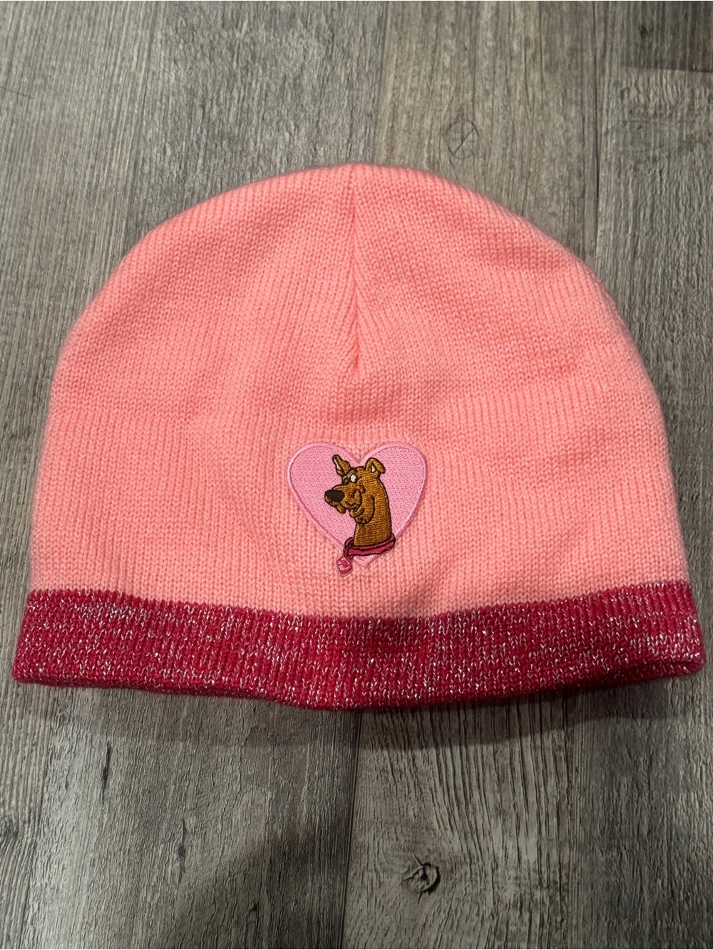 Girls Pink Scooby-Doo Heart Patch Knit Beanie Hat